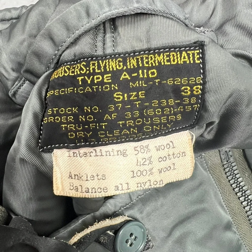 Vintage USAF Type A-11D Flying Trousers Sage Green Flight Pants 38 w/ Suspenders
